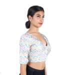 Silk Multi-Color Chevron Printed V-Neck Saree Blouse - Image 5