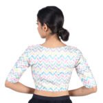 Silk Multi-Color Chevron Printed V-Neck Saree Blouse - Image 3