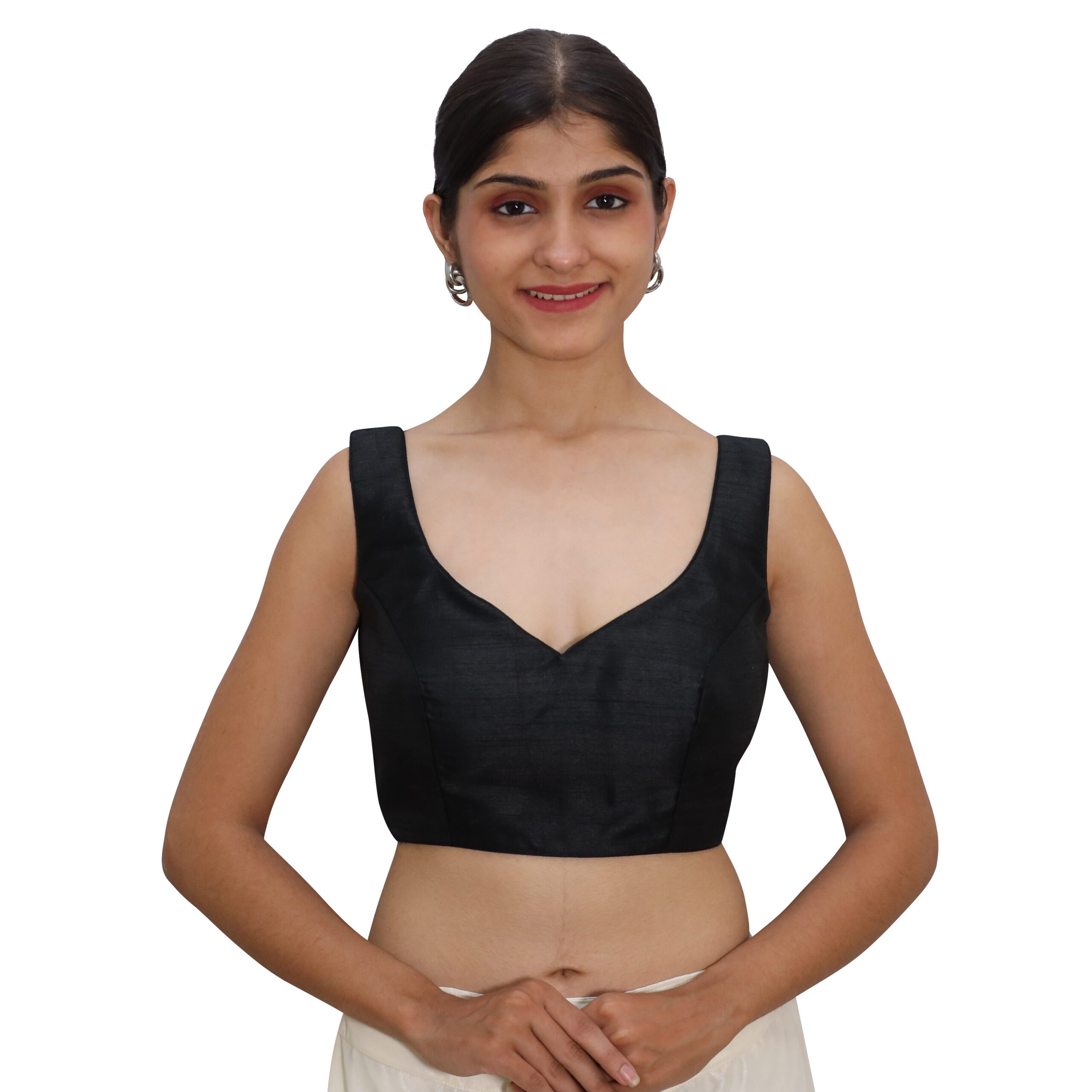 Art Silk Black Sleeveless Sweetheart Blouse