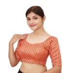 Stunning Red Sweetheart Neck Blouse | Brocade Short Sleeve Saree Blouse - Image 2