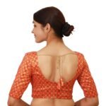 Stunning Red Sweetheart Neck Blouse | Brocade Short Sleeve Saree Blouse - Image 3