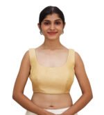 Gold Sleeveless Silk Round Neck Blouse