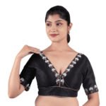 Silk Black V-Neck Hand Embroidered Blouse - Image 4