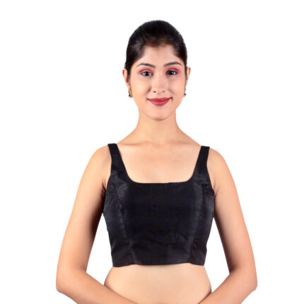 Black Silk Sleeveless Padded Blouse