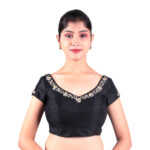 Silk Black Sweetheart Neck Hand Embroidered Blouse