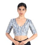 Black Silk Tie-Dye Printed V-Neck Saree Blouse