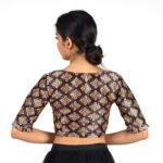Black Silk Printed V Neck Blouse - Image 3