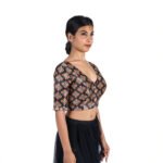 Black Silk Printed V Neck Blouse - Image 5