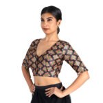 Black Silk Printed V Neck Blouse - Image 4