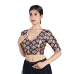 Black Silk Printed V Neck Blouse - Image 6