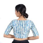 Art Silk Blue Tie-Dye V-Neck Saree Blouse for Women - Image 3