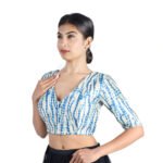 Art Silk Blue Tie-Dye V-Neck Saree Blouse for Women - Image 6
