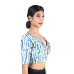 Art Silk Blue Tie-Dye V-Neck Saree Blouse for Women - Image 5