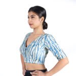 Art Silk Blue Tie-Dye V-Neck Saree Blouse for Women - Image 4