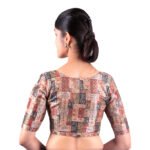 Brown Multi-Print V-Neck Blouse | Embroidered Saree Blouse - Image 2