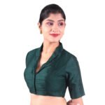 Green Collar Neck Blouse | Padded Silk Saree Blouse - Image 3