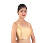 Gold Silk Padded Sleeveless Blouse - Image 3