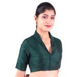Green Collar Neck Blouse | Padded Silk Saree Blouse - Image 4