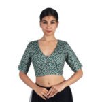 Art Silk Green Bandhani Printed V-Neck Saree Blouse