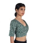 Art Silk Green Bandhani Printed V-Neck Saree Blouse - Image 4