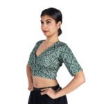Art Silk Green Bandhani Printed V-Neck Saree Blouse - Image 5