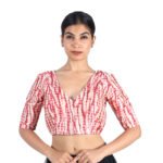 Art Silk Maroon Tie-Dye V-Neck Saree Blouse for Women