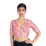 Art Silk Maroon Tie-Dye V-Neck Saree Blouse for Women - Image 2