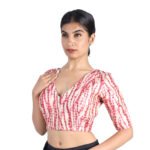 Art Silk Maroon Tie-Dye V-Neck Saree Blouse for Women - Image 6