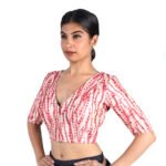 Art Silk Maroon Tie-Dye V-Neck Saree Blouse for Women - Image 5