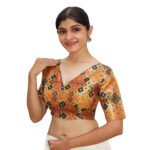 Brown Multi Print V Neck Blouse - Image 3