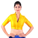 Sophisticated Mustard Collar Neck Blouse | Padded Silk Saree Blouse