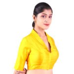 Sophisticated Mustard Collar Neck Blouse | Padded Silk Saree Blouse - Image 3