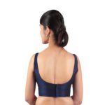 Navy Blue Silk Sleeveless Padded Blouse - Image 2