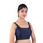 Navy Blue Silk Sleeveless Padded Blouse - Image 3