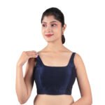 Navy Blue Silk Sleeveless Padded Blouse - Image 4