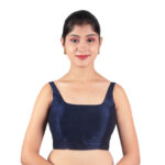 Navy Blue Silk Sleeveless Padded Blouse