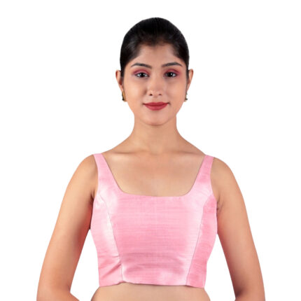 Pink Silk Sleeveless Padded Blouse
