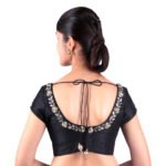 Silk Black Sweetheart Neck Hand Embroidered Blouse - Image 2