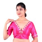 Silk Pink V-Neck Hand Embroidered Blouse - Image 4
