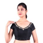 Silk Black Sweetheart Neck Hand Embroidered Blouse - Image 4