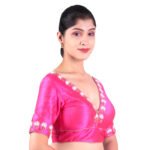 Silk Pink V-Neck Hand Embroidered Blouse - Image 3