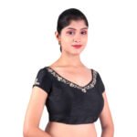 Silk Black Sweetheart Neck Hand Embroidered Blouse - Image 3