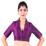 Elegant Purple Collar Neck Blouse | Padded Silk Saree Blouse