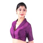Elegant Purple Collar Neck Blouse | Padded Silk Saree Blouse - Image 3