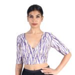 Art Silk Purple Tie-Dye Printed V-Neck Blouse for Women