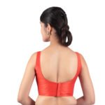 Red Silk Sleeveless Padded Blouse - Image 2