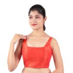 Red Silk Sleeveless Padded Blouse - Image 4