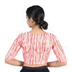 Art Silk Red Tie-Dye Printed V-Neck Saree Blouse - Image 3