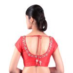 Silk Red Sweetheart Neck Embroidered Blouse - Image 2