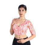 Art Silk Red Tie-Dye Printed V-Neck Saree Blouse - Image 6